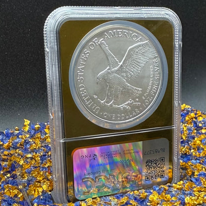 2025 $1 American Silver Eagle NGC MS70 Early Releases Vegas Label Gold Foil Rare 1 of 2,000 Mint