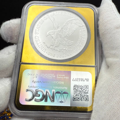 2025 $1 American Silver Eagle NGC MS70 Early Releases Vegas Label Gold Foil Rare 1 of 2,000 Mint