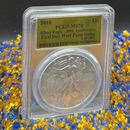 2016 $1 (W) American Silver Eagle PCGS MS70 First Day of Issue Gold Foil Label (Rare 1 of 300)