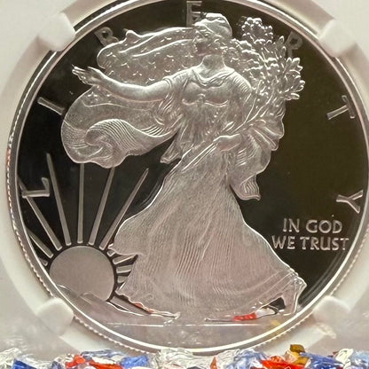 Proof 2021 (W) $1 American Silver Eagle NGC PF70UC T-1 Heraldic Eagle American Flag Enshrouded in White Core (1 of 5,344)