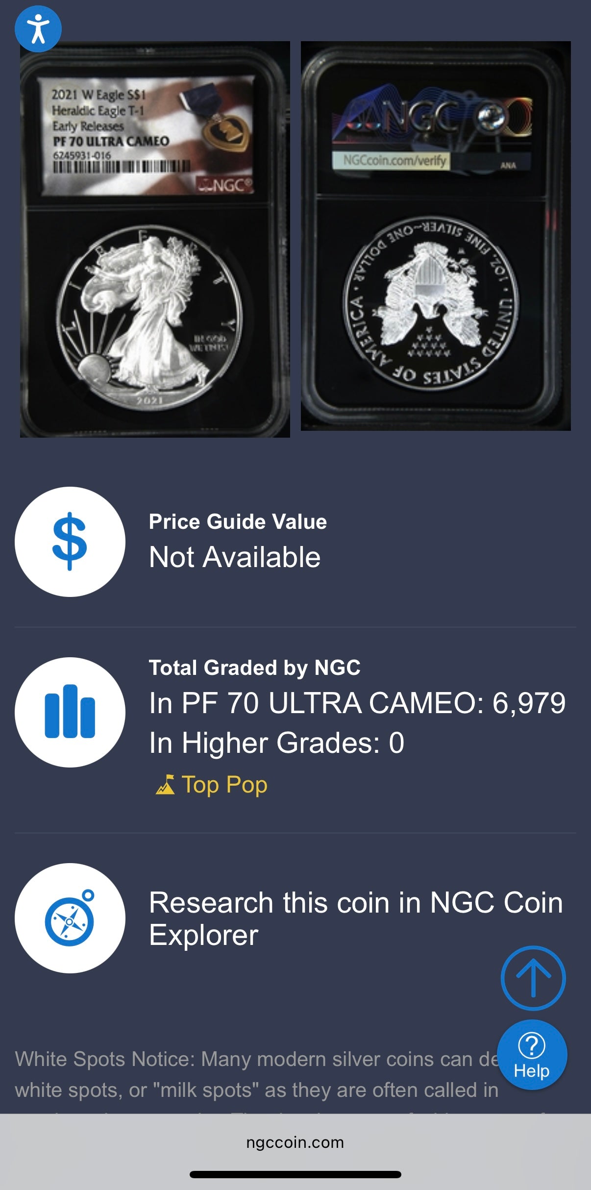 Proof 2021 (W) $1 American Silver Eagle NGC PF70UC T-1 Purple Heart Label Black Core (1 of 5,344)