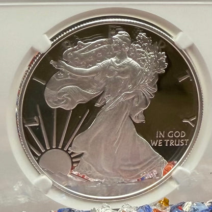 Proof 2021 (W) $1 American Silver Eagle NGC PF70UC T-1 Purple Heart Label White Core (1 of 5,344)