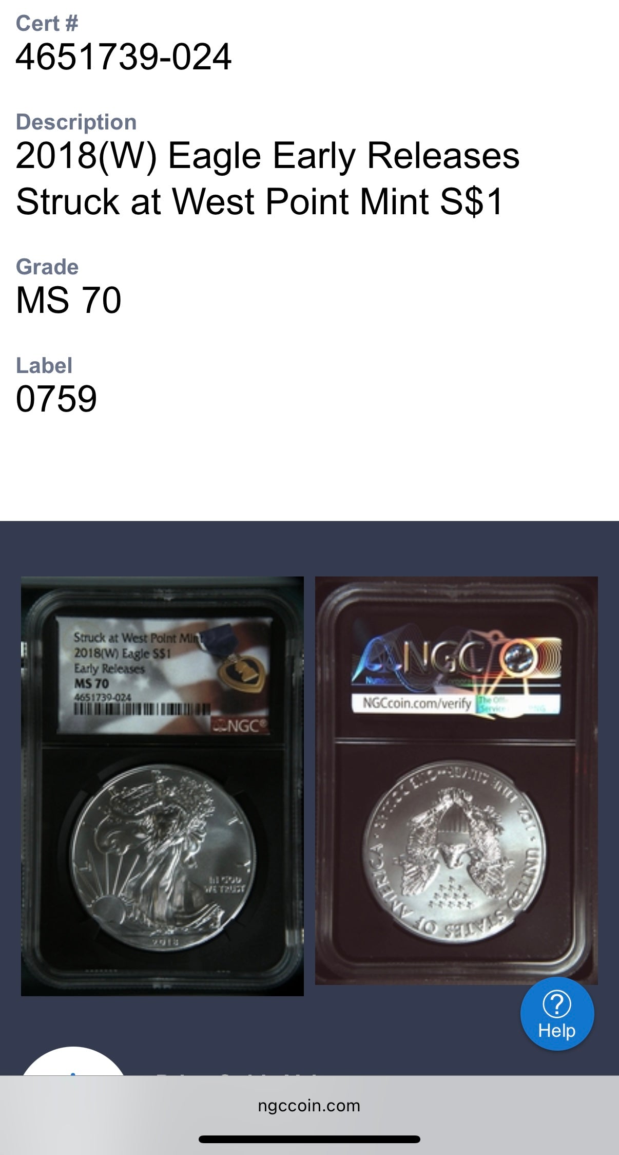 2018 $1 American Silver Eagle NGC MS70 Early Releases Purple Heart Black Holder Rare 1 of 3,360 Mint