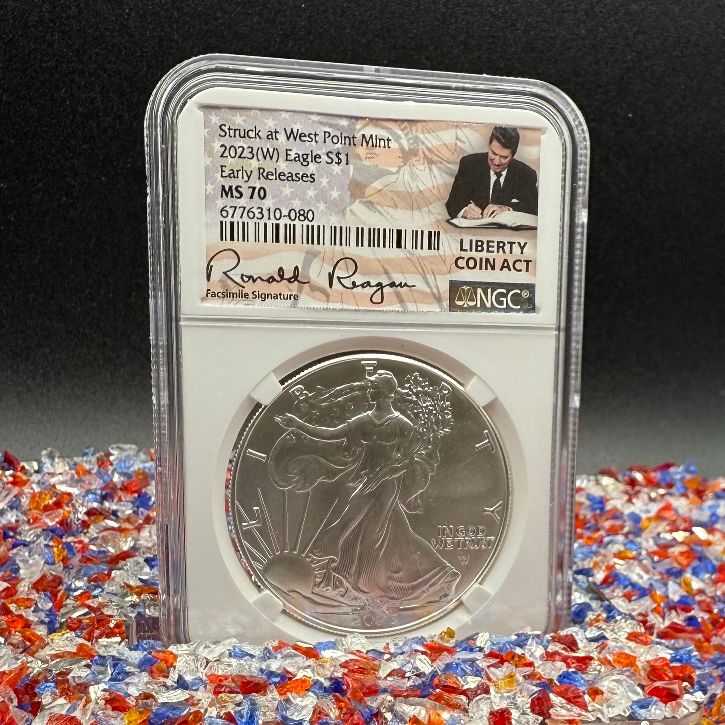 2023 $1 American Silver Eagle NGC MS70 Early Releases Liberty Coin Act Ronald Reagan Signature American Flag Mint Condition (Rare 1 of 9561)