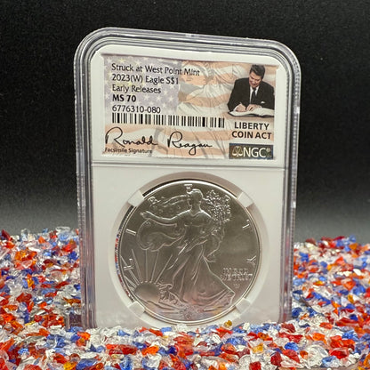 2023 $1 American Silver Eagle NGC MS70 Early Releases Liberty Coin Act Ronald Reagan Signature American Flag Mint Condition (Rare 1 of 9561)