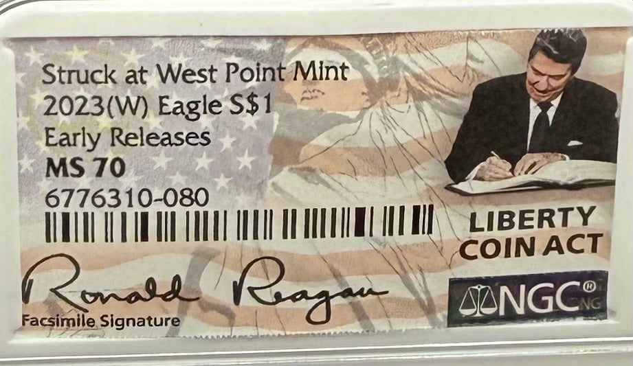 2023 $1 American Silver Eagle NGC MS70 Early Releases Liberty Coin Act Ronald Reagan Signature American Flag Mint Condition (Rare 1 of 9561)