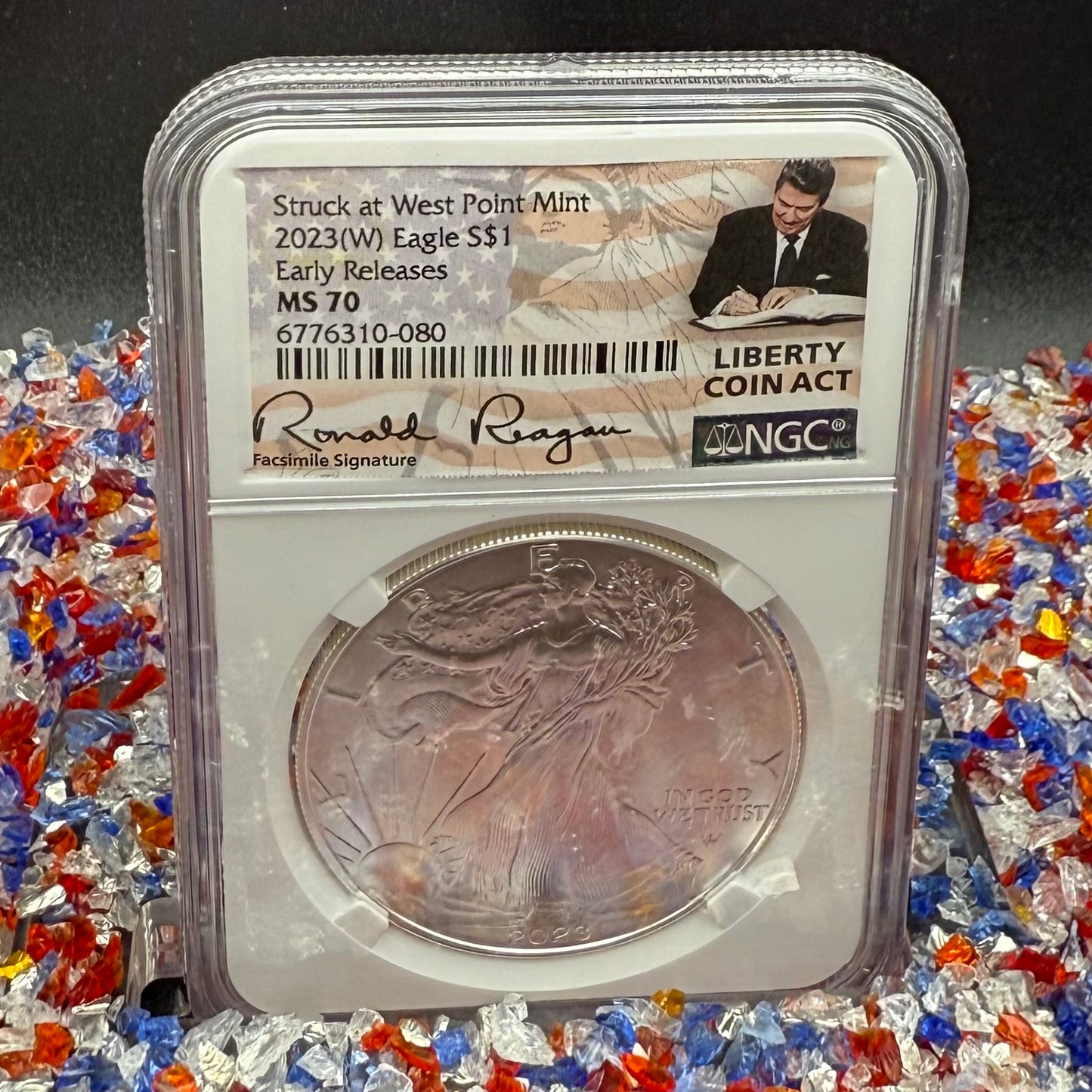 2023 $1 American Silver Eagle NGC MS70 Early Releases Liberty Coin Act Ronald Reagan Signature American Flag Mint Condition (Rare 1 of 9561)