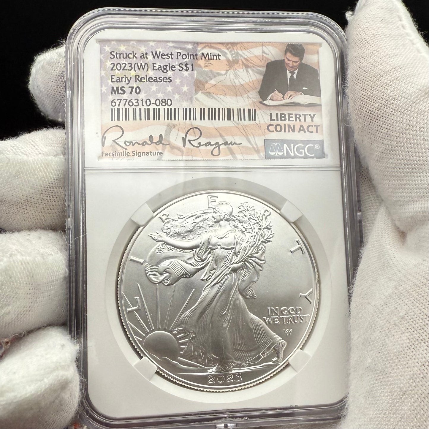 2023 $1 American Silver Eagle NGC MS70 Early Releases Liberty Coin Act Ronald Reagan Signature American Flag Mint Condition (Rare 1 of 9561)