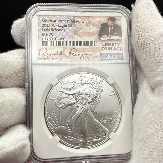 2023 $1 American Silver Eagle NGC MS70 Early Releases Liberty Coin Act Ronald Reagan Signature American Flag Mint Condition (Rare 1 of 9561)
