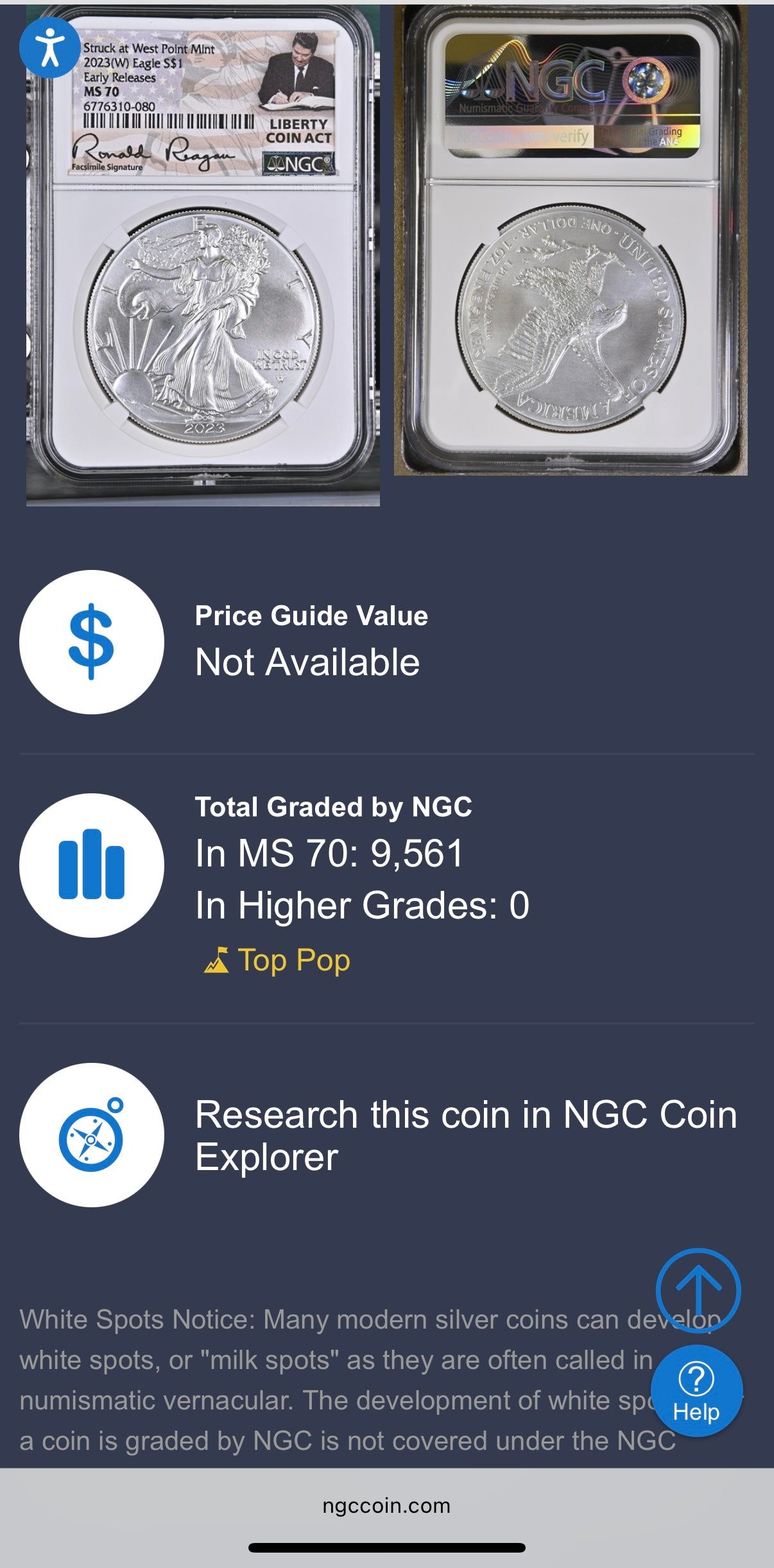 2023 $1 American Silver Eagle NGC MS70 Early Releases Liberty Coin Act Ronald Reagan Signature American Flag Mint Condition (Rare 1 of 9561)