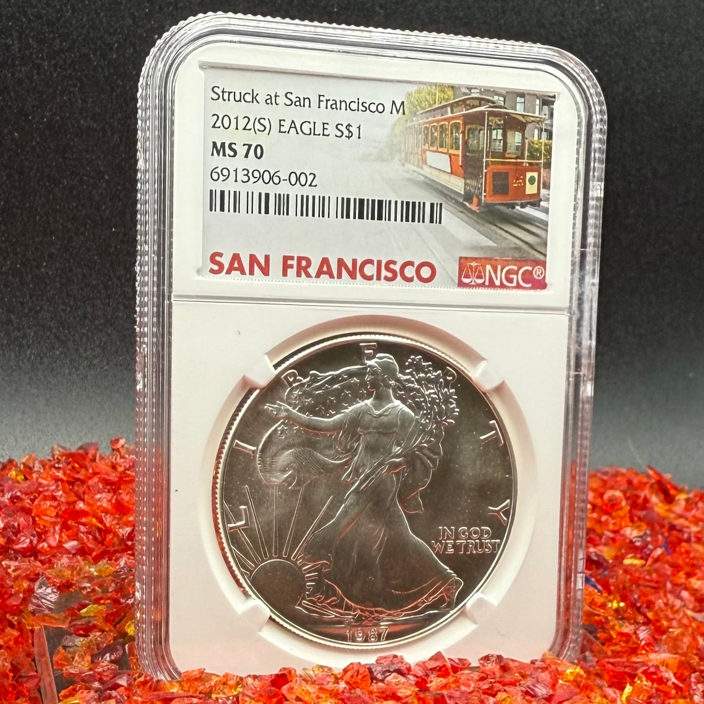 1987 (S) $1 American Silver Eagle NGC MS70 Trolley Label - NGC Label Error One of a Kind (1 of 1)