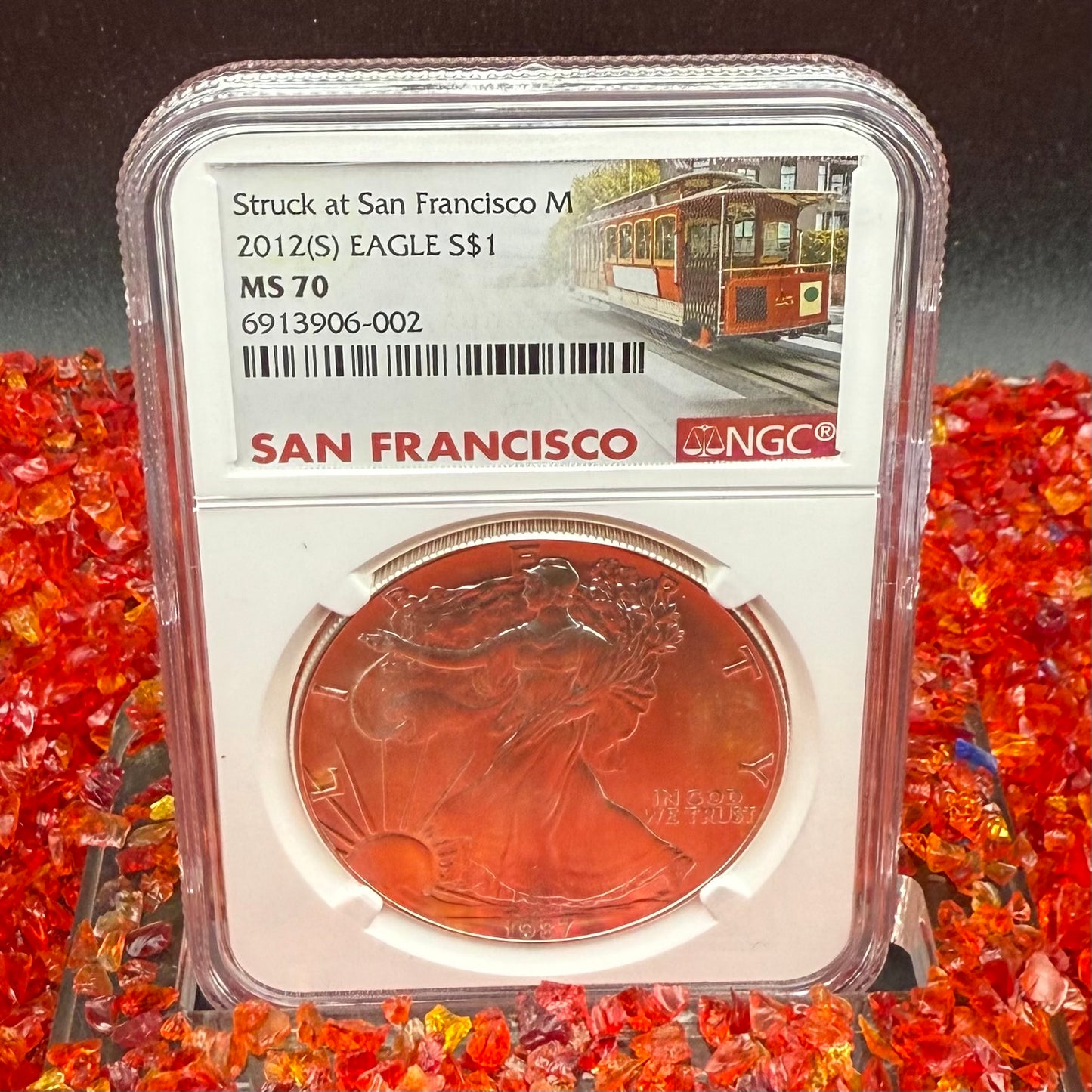 1987 (S) $1 American Silver Eagle NGC MS70 Trolley Label - NGC Label Error One of a Kind (1 of 1)