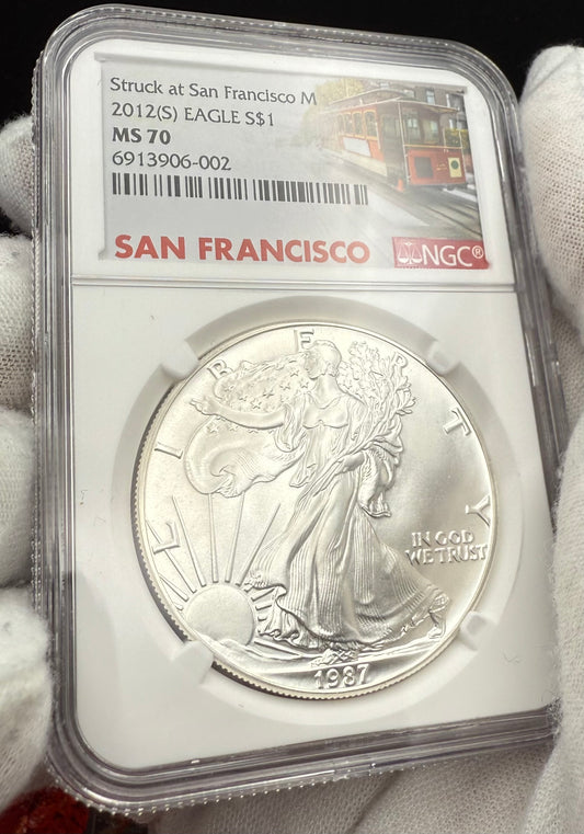 1987 (S) $1 American Silver Eagle NGC MS70 Trolley Label - NGC Label Error One of a Kind (1 of 1)