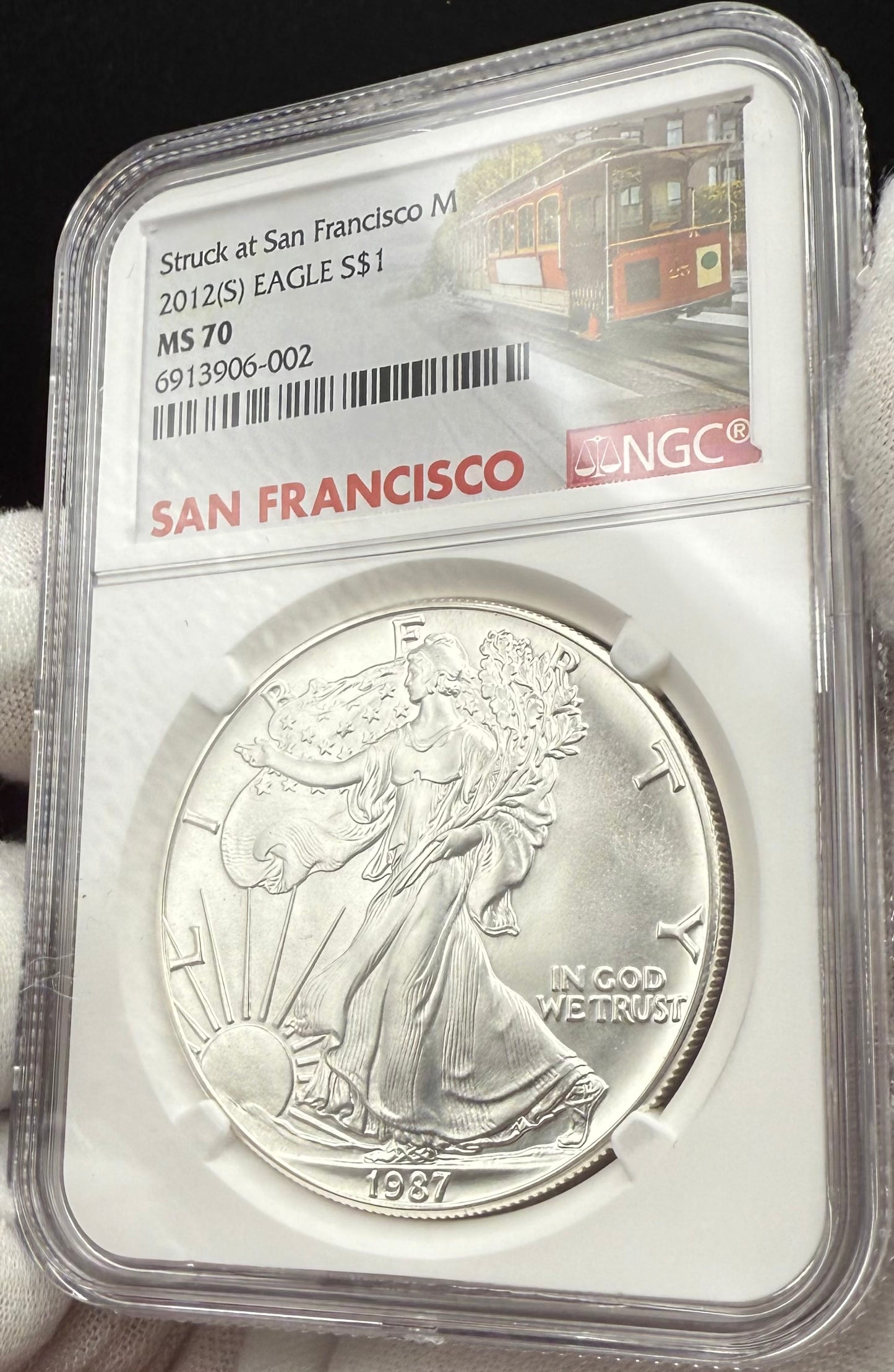 1987 (S) $1 American Silver Eagle NGC MS70 Trolley Label - NGC Label Error One of a Kind (1 of 1)