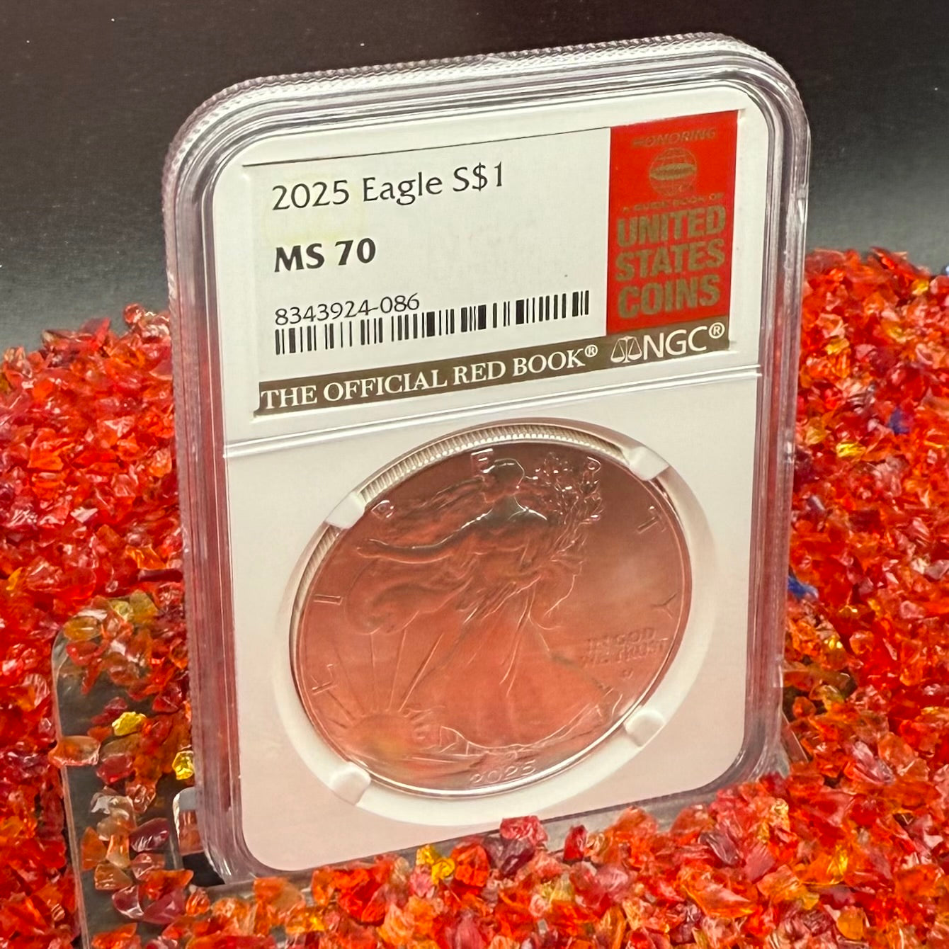 2025 $1 American Silver Eagle NGC MS70 Business Strike The Official Red Book Label