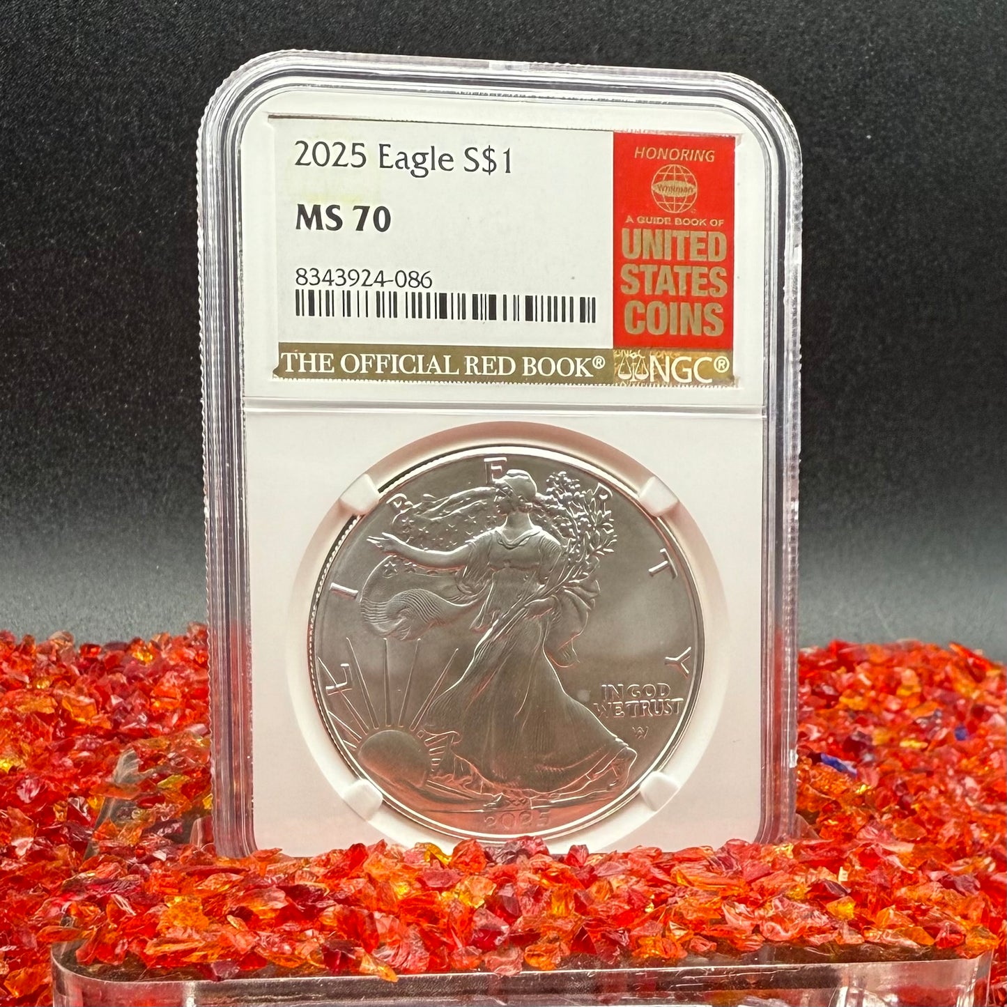2025 $1 American Silver Eagle NGC MS70 Business Strike The Official Red Book Label