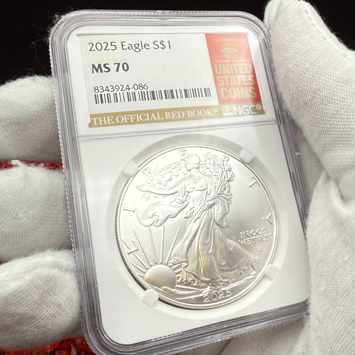 2025 $1 American Silver Eagle NGC MS70 Business Strike The Official Red Book Label
