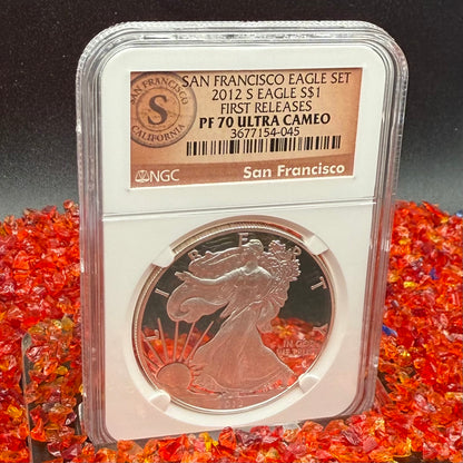 Proof 2012 (S) $1 American Silver Eagle NGC PF70UC First Releases Rare Orange Label (1 of 3,767)