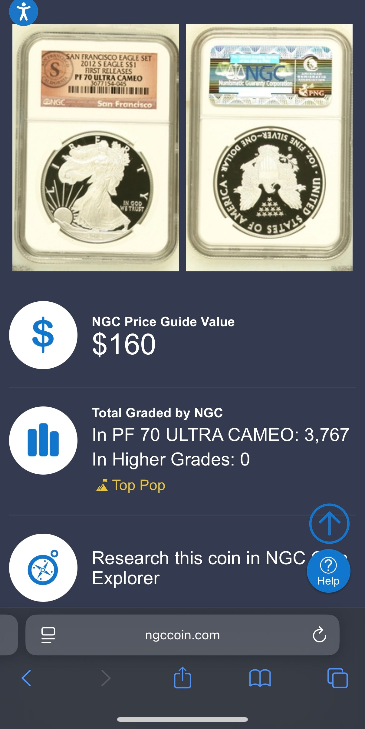 Proof 2012 (S) $1 American Silver Eagle NGC PF70UC First Releases Rare Orange Label (1 of 3,767)
