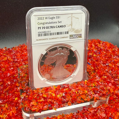 Proof 2022 (W) $1 American Silver Eagle NGC PF70UC Congratulations Set Modern Brown Label Mint Condition (1 of 409)
