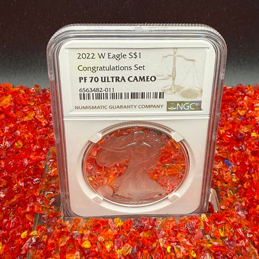 Proof 2022 (W) $1 American Silver Eagle NGC PF70UC Congratulations Set Modern Brown Label Mint Condition (1 of 409)
