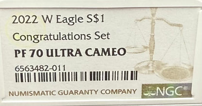 Proof 2022 (W) $1 American Silver Eagle NGC PF70UC Congratulations Set Modern Brown Label Mint Condition (1 of 409)
