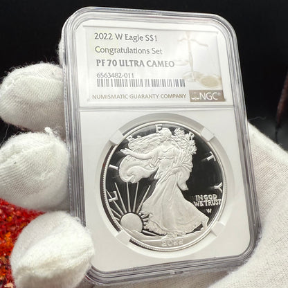 Proof 2022 (W) $1 American Silver Eagle NGC PF70UC Congratulations Set Modern Brown Label Mint Condition (1 of 409)