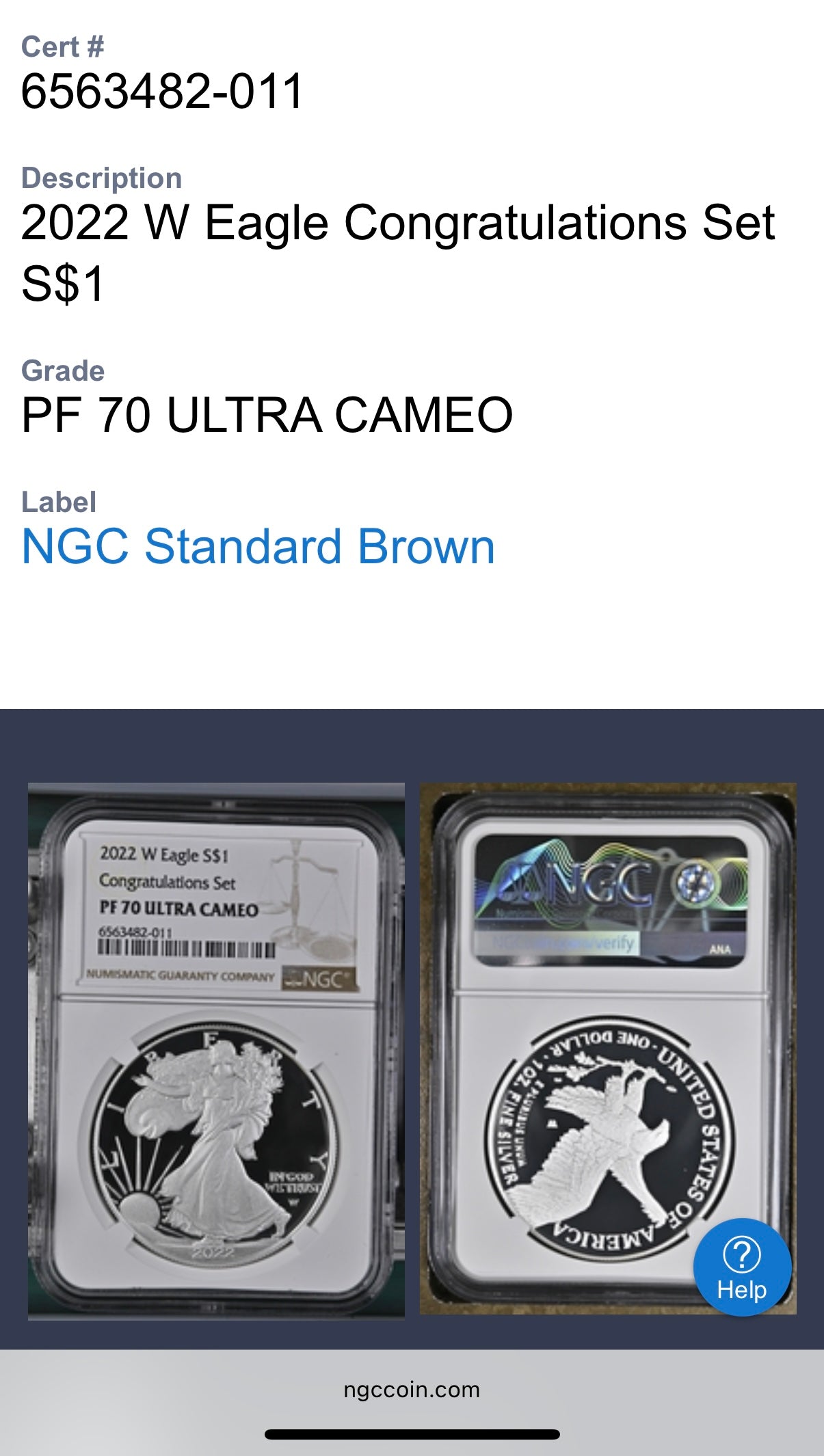 Proof 2022 (W) $1 American Silver Eagle NGC PF70UC Congratulations Set Modern Brown Label Mint Condition (1 of 409)