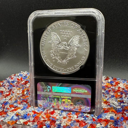 Burnished 2015 (W) $1 American Silver Eagle NGC MS70 Early Releases American Flag Label (1 of 3,674)