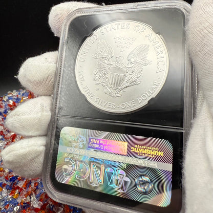 Burnished 2015 (W) $1 American Silver Eagle NGC MS70 Early Releases American Flag Label (1 of 3,674)