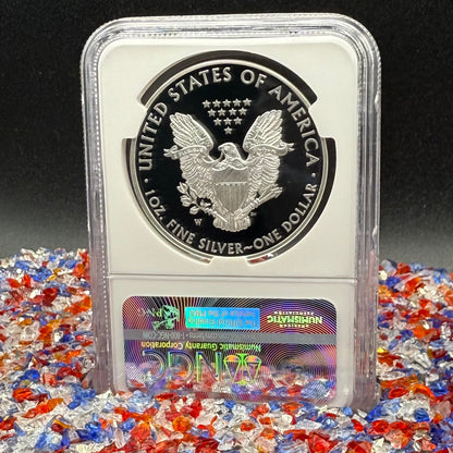 Proof 2016 (W) $1 American Silver Eagle NGC PF70UC Purple Heart Lettered Edge 30th Anniversary Label White Holder