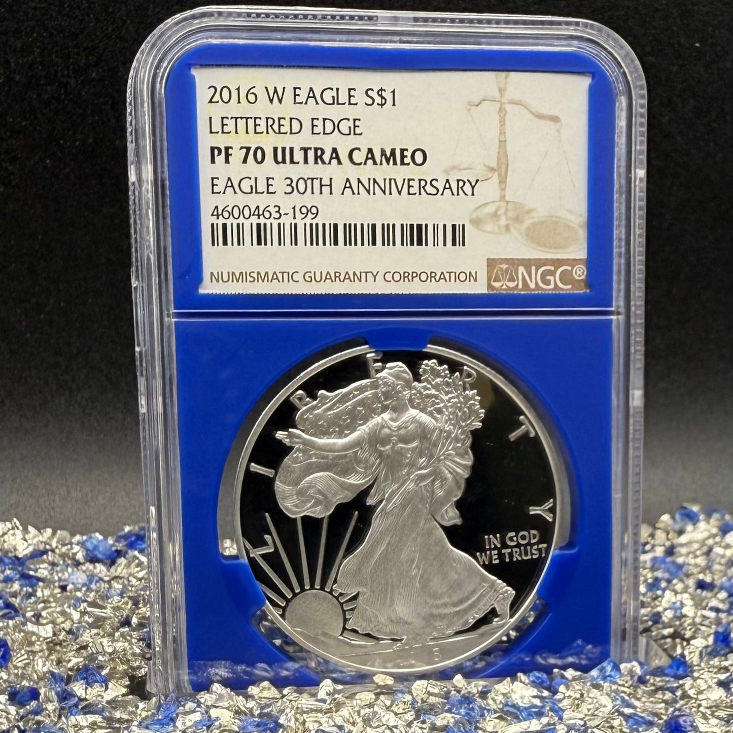 Proof 2016 (W) $1 American Silver Eagle NGC PF70UC Brown Lettered Edge 30th Anniversary Label Rare Blue Holder