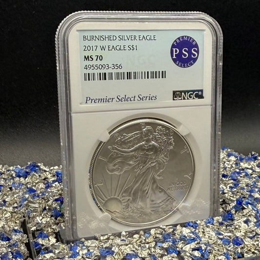 Burnished 2017 (W) $1 American Silver Eagle NGC MS70 Rare Premier Select Series Label (1 of 2,525)