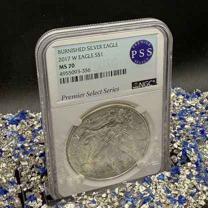 Burnished 2017 (W) $1 American Silver Eagle NGC MS70 Rare Premier Select Series Label (1 of 2,525)