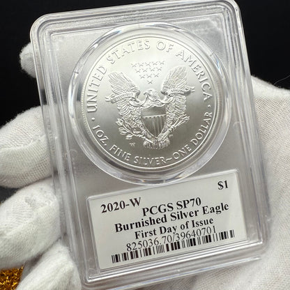 2020 Burnished $1 American Silver Eagle PCGS MS70 FDOI Paul Balan Signed (Ultra Rare 1 of 20)