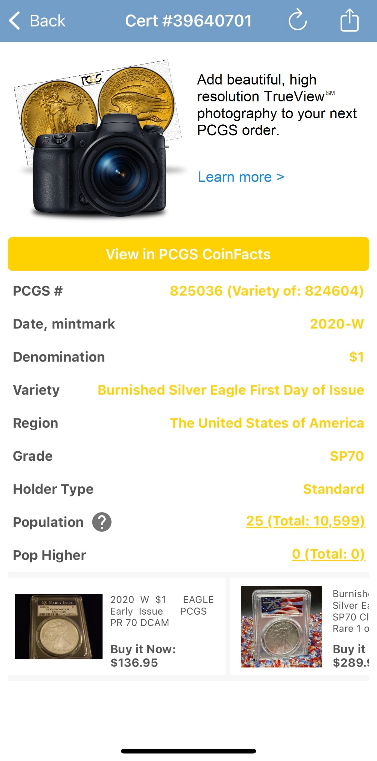 2020 Burnished $1 American Silver Eagle PCGS MS70 FDOI Paul Balan Signed (Ultra Rare 1 of 20)