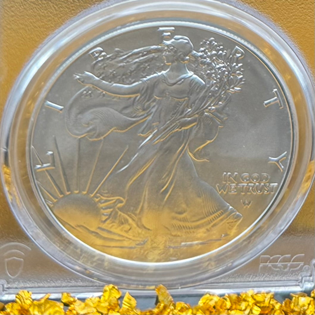 2025 $1 (W) American Silver Eagle PCGS MS70 First Strike Gold Foil Label Mint Condition (Rare 1 of 2,025)