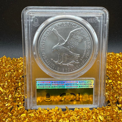 2025 $1 (W) American Silver Eagle PCGS MS70 First Strike Gold Foil Label Mint Condition (Rare 1 of 2,025)