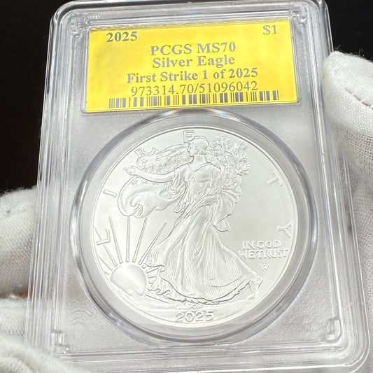 2025 $1 (W) American Silver Eagle PCGS MS70 First Strike Gold Foil Label Mint Condition (Rare 1 of 2,025)