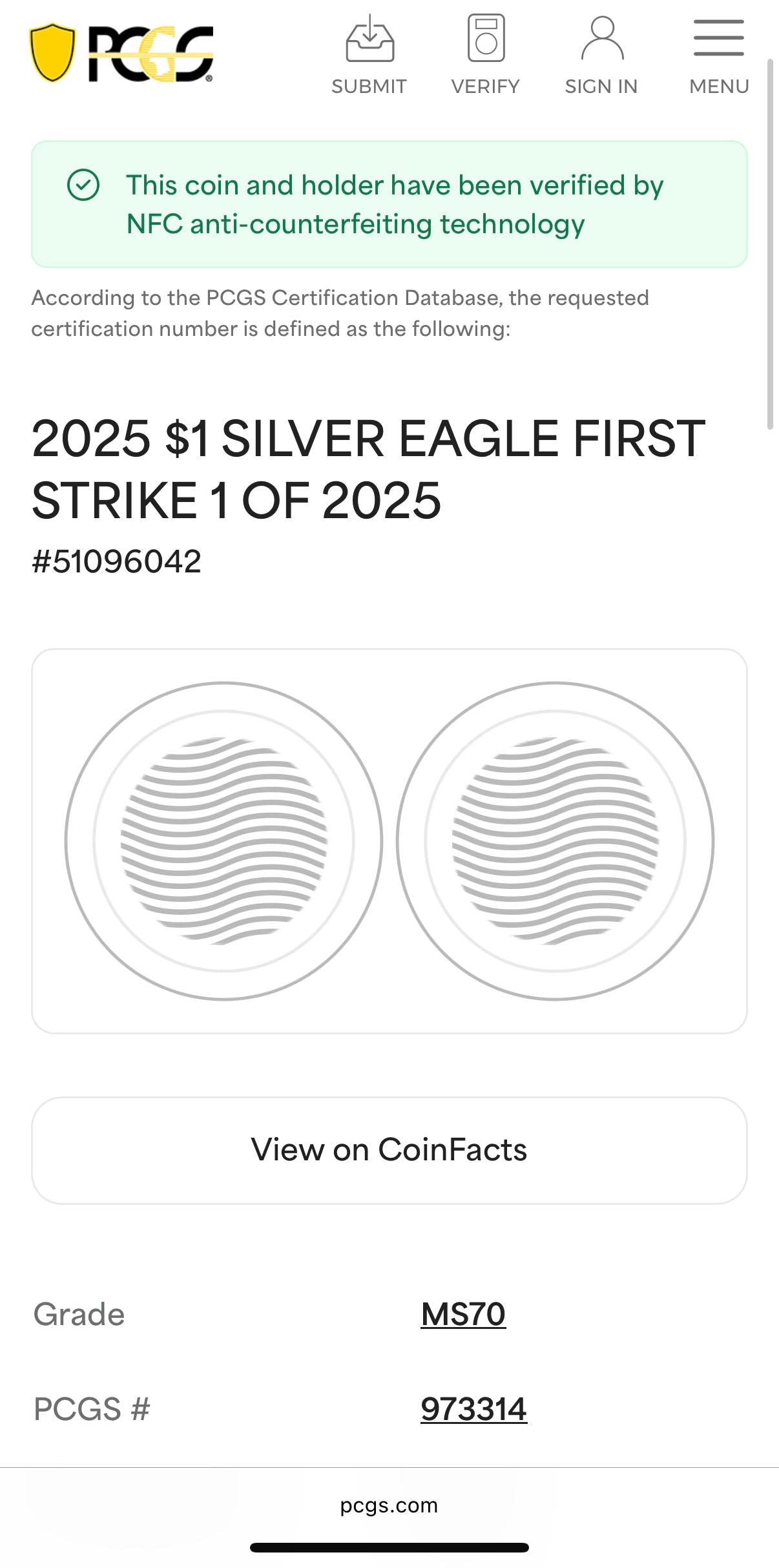 2025 $1 (W) American Silver Eagle PCGS MS70 First Strike Gold Foil Label Mint Condition (Rare 1 of 2,025)