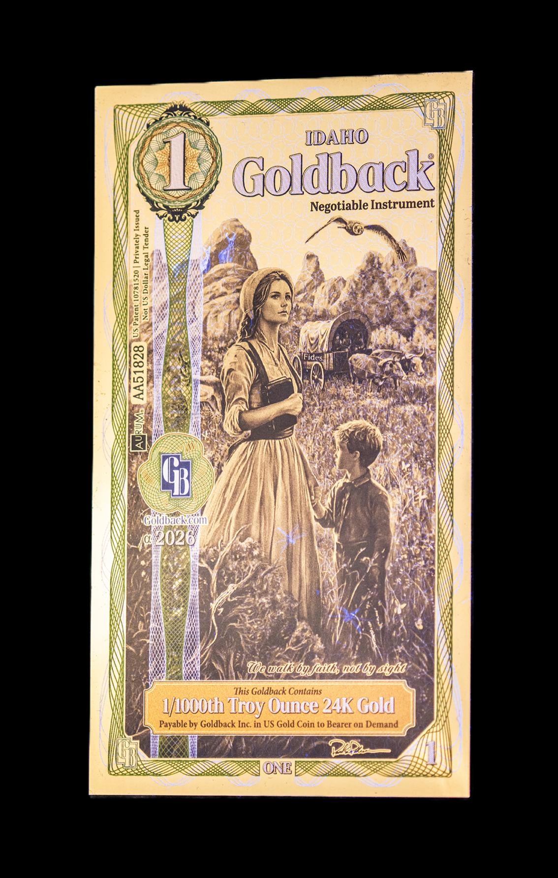 1/200 OZT 24K WASHINGTON DC, IDAHO AURUM NOTES ALPHA + SLEEVE + UV LIGHT