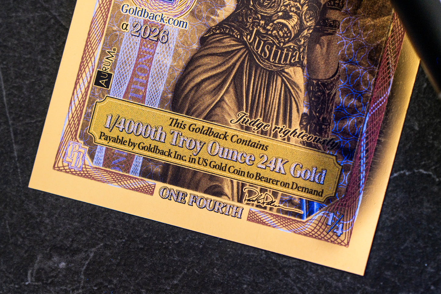 1/500 OZT 24K GOLD 8 x 1/4 IDAHO GOLDBACK AURUM NOTES ALPHA + UV LIGHT + SLEEVE