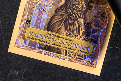1/500 OZT 24K GOLD 8 x 1/4 IDAHO GOLDBACK AURUM NOTES ALPHA + UV LIGHT + SLEEVE