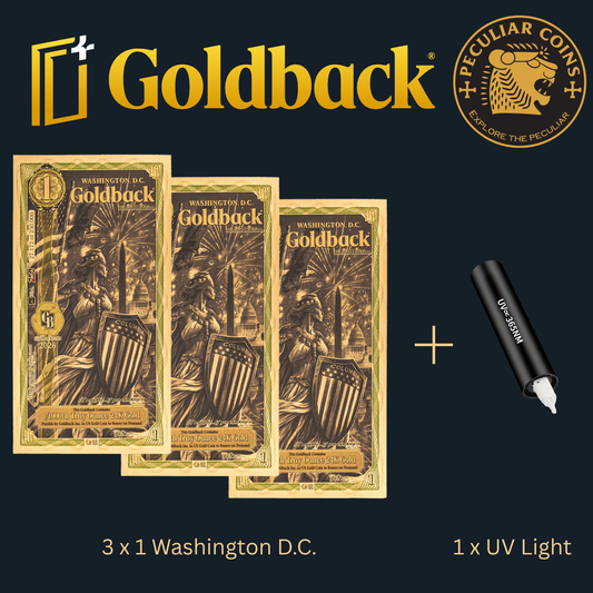 1/333 OZT 24K GOLD WASHINGTON DC GOLDBACK AURUM NOTES ALPHA + UV LIGHT + SLEEVE