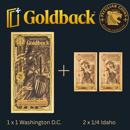1/666 OZT 24K 1x1 WASHINGTON DC 2 x 1/4 IDAHO GOLDBACK AURUM NOTE ALPHA + SLEEVE