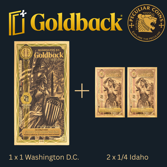 1/666 OZT 24K 1x1 WASHINGTON DC 2 x 1/4 IDAHO GOLDBACK AURUM NOTE ALPHA + SLEEVE