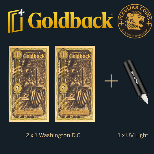 1/500 OZT 24K GOLD WASHINGTON DC GOLDBACK AURUM NOTES ALPHA + UV LIGHT + SLEEVE