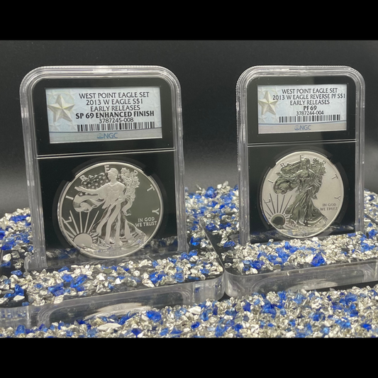 Reverse Proof & Enhanced Finish (2 Coin Set) 2013 (W) $1 American Silver Eagle NGC PF69 Black Core Holder West Point Silver Star Label