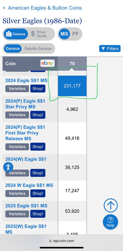 2024 $1 American Silver Eagle NGC MS70 Business Strike Brown Label