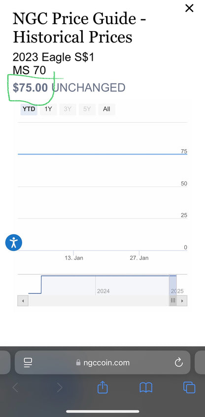 2023 $1 American Silver Eagle NGC MS70 Business Strike Brown Label